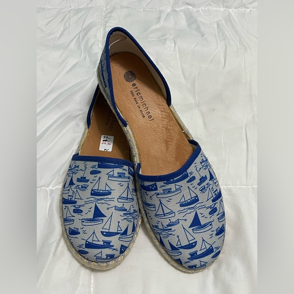 Eric Michael Francine flats d’Orsay cut blue sailboats size 41 NWT